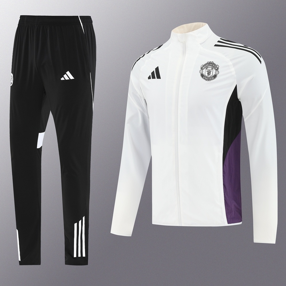 25/26 Manchester United White S-3XL Half Zipper Jacket+Long Pants