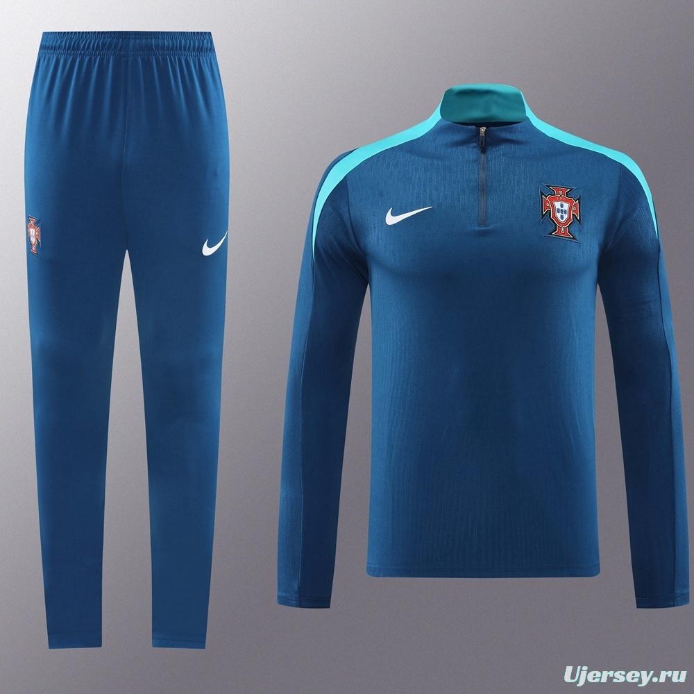 2025 Portugal Royal Blue Half Zipper Jacket+Long Pants