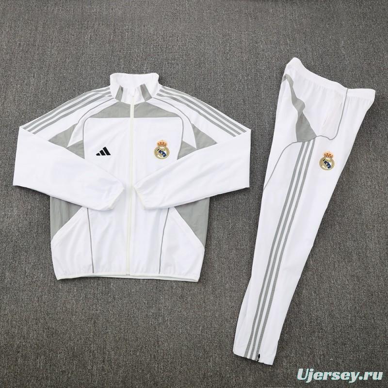 25/26 Real Madrid White Half Zipper Jacket+Long Pants S-3XL