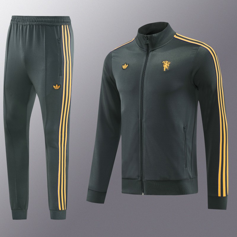 25/26 Manchester United 08 Dark Gray Half Zipper Jacket+Long Pants S-2XL