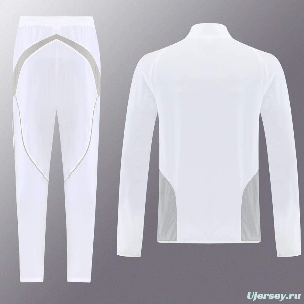 25/26 Real Madrid White Half Zipper Jacket+Long Pants S-3XL