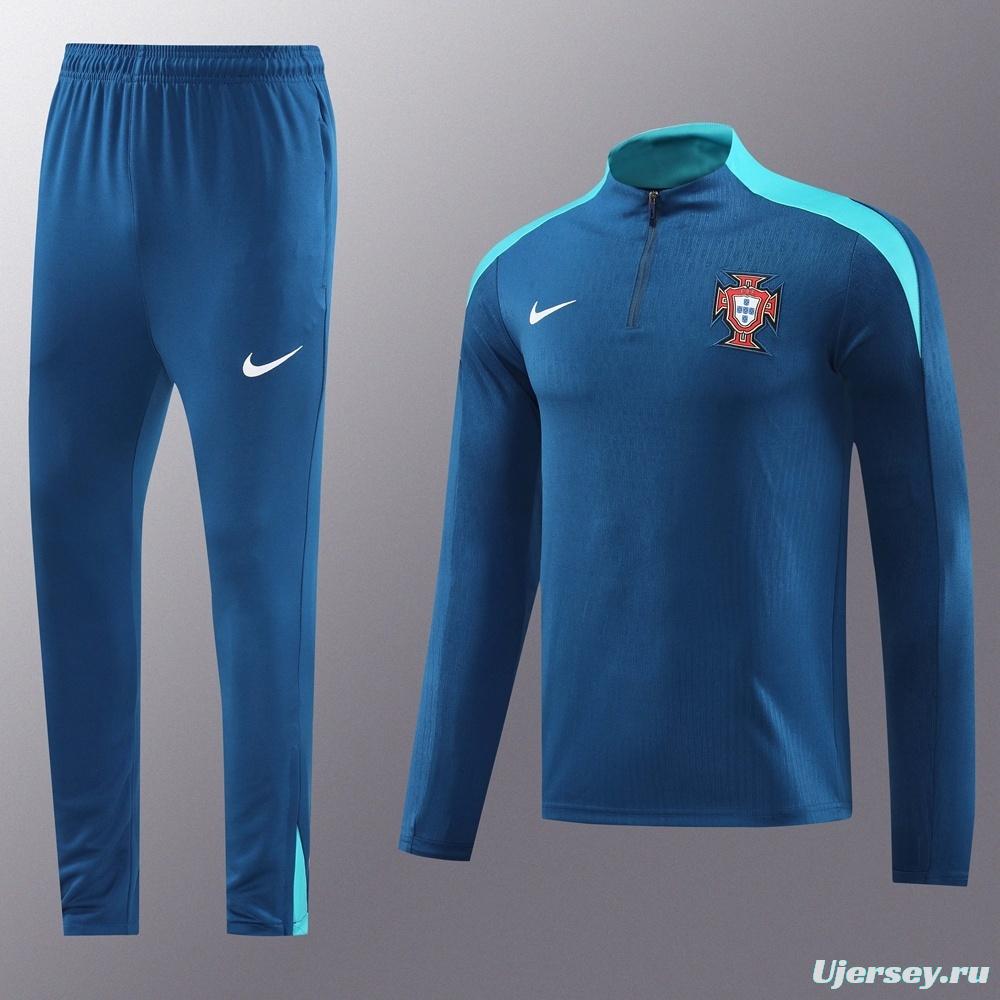 2025 Portugal Royal Blue Half Zipper Jacket+Long Pants