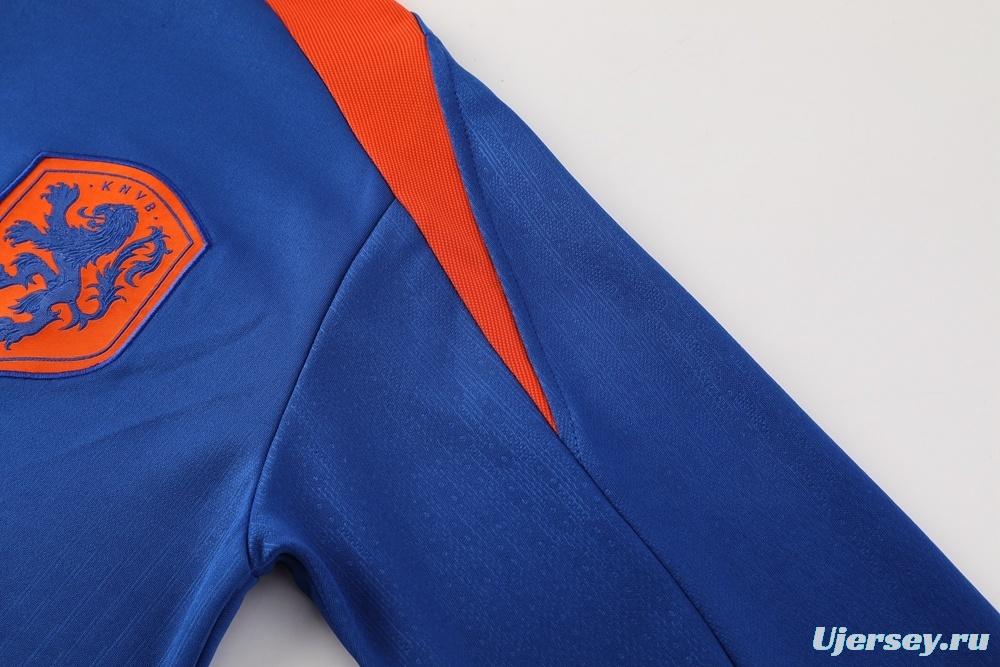 2025 Netherlands Blue Half Zipper Jacket+Long Pants