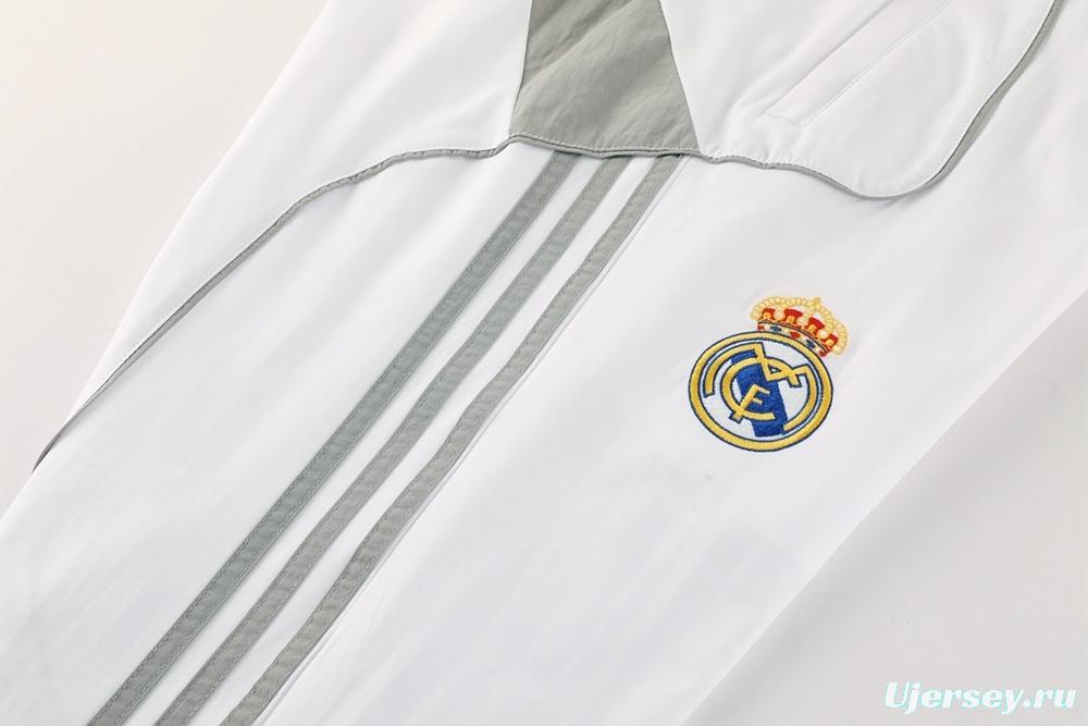 25/26 Real Madrid White Half Zipper Jacket+Long Pants S-3XL