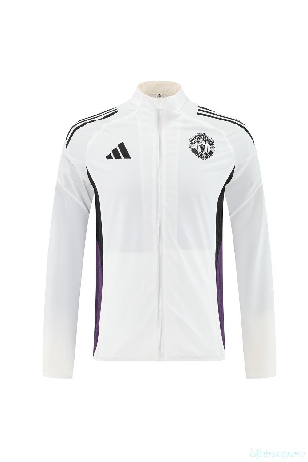 25/26 Manchester United White S-3XL Half Zipper Jacket+Long Pants