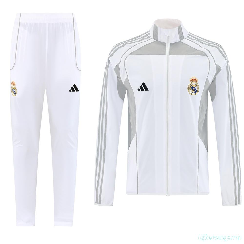 25/26 Real Madrid White Half Zipper Jacket+Long Pants S-3XL
