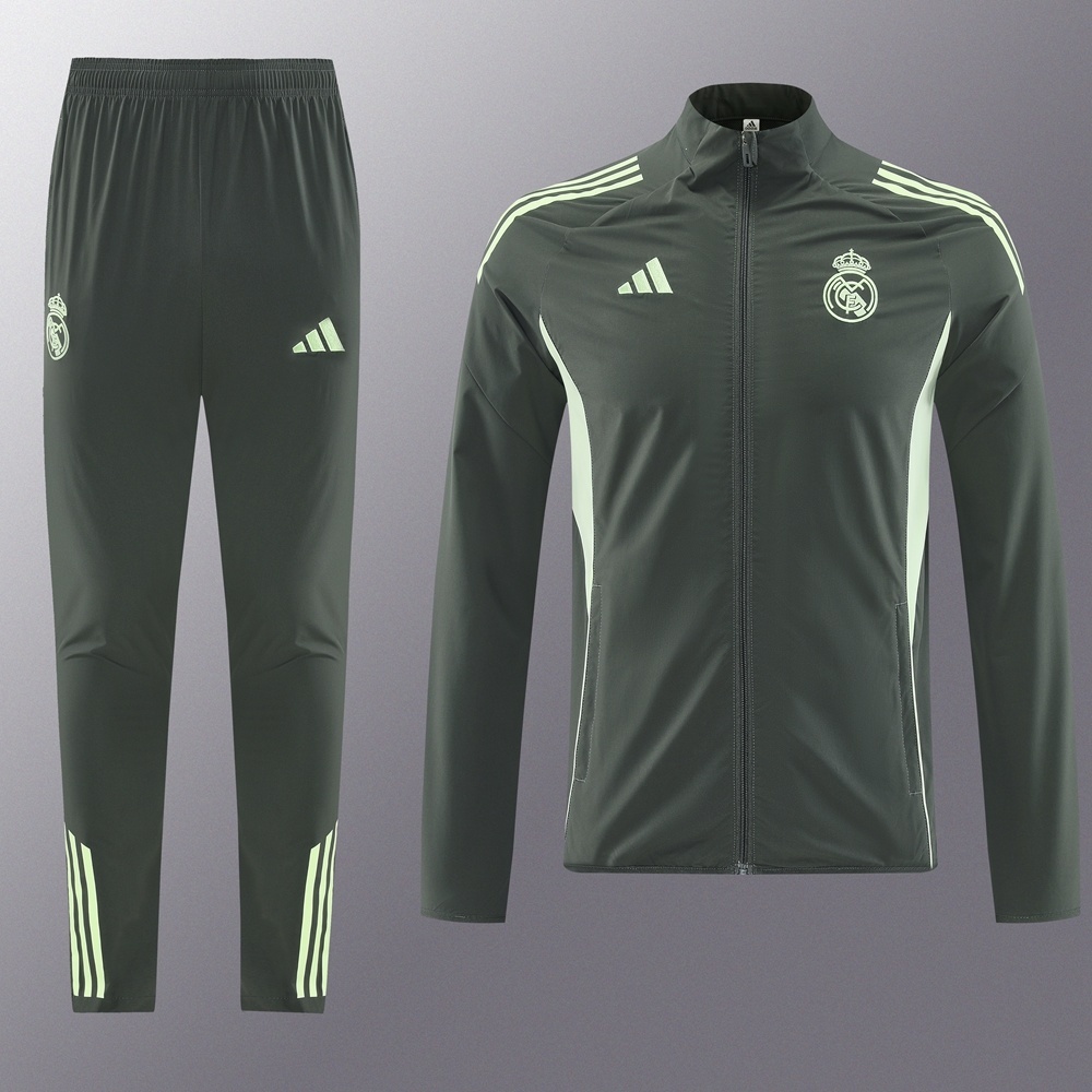 25/26 Real Madrid Dark Green Half Zipper Jacket+Long Pants S-3XL
