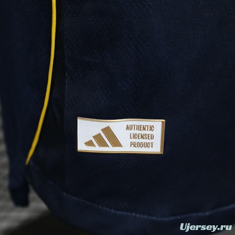 25/26 Player Version Boca Juniors Home Navy Blue with Yellow Chest Band Long Sleeve Jersey