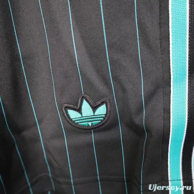 25/26 Liverpool Adidas Original Black with Teal Pinstripes Shorts