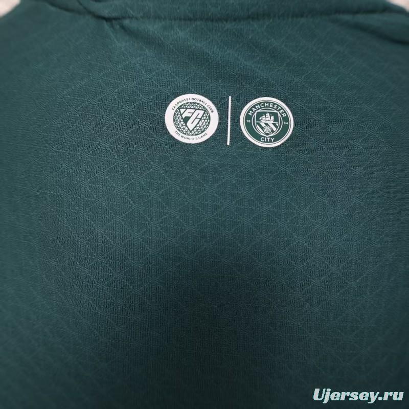 25/26 Player Version  Manchester City Third Dark Green with Geometric Triangle Pattern Jersey