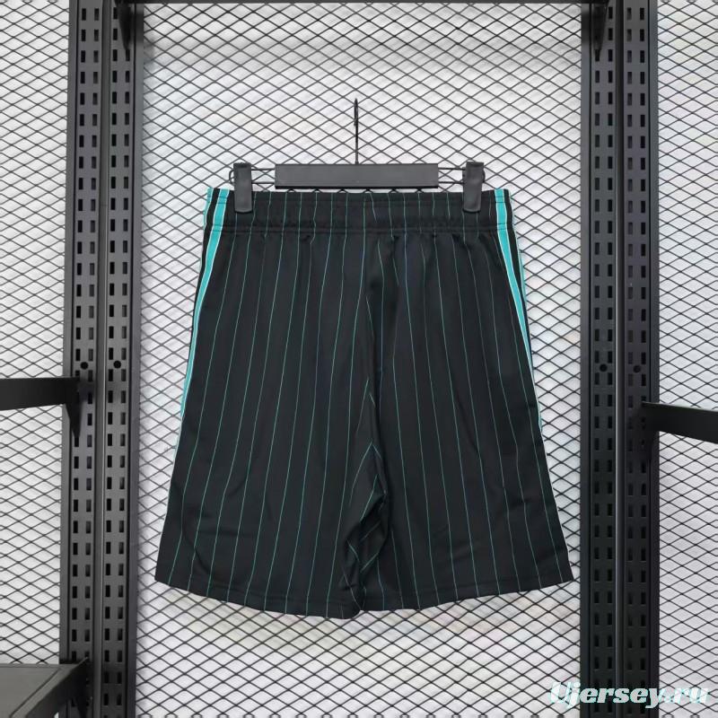 25/26 Liverpool Adidas Original Black with Teal Pinstripes Shorts
