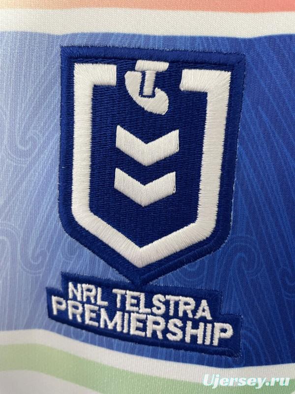 25/26 New Zealand Warriors White with Blue Panels and Circular Gradient Heritage Jersey