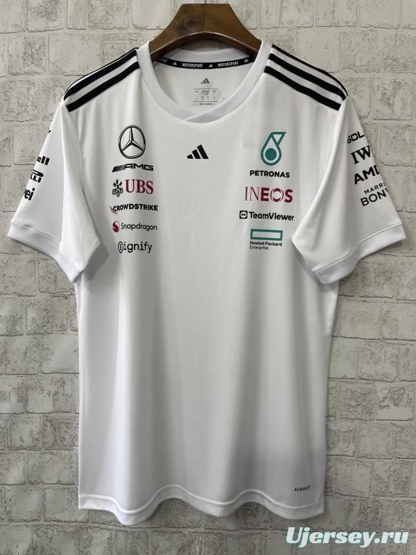 2026 Mercedes-AMG Petronas F1 Team White with Black Shoulder Stripes Shirt