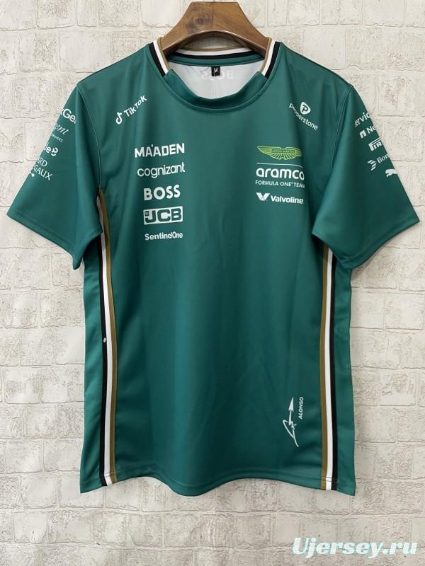 2025 F1 Aston Martin Aramco F1 Team Dark Green with Gold Trim Jersey #14  Aramco