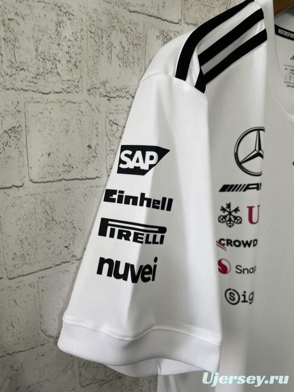 2026 Mercedes-AMG Petronas F1 Team White with Black Shoulder Stripes Shirt