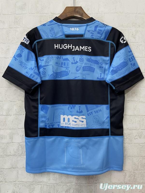 25/26 Cardiff Rugby Sky Blue with Navy Hoops and Heritage Print Jersey