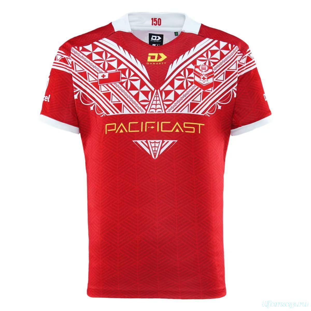 2026 Tonga  Red with White Collar and White Polynesian Tribal Pattern 150th Anniversary Jersey