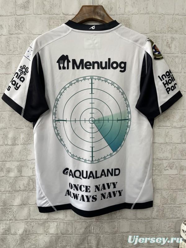 25/26 South Sydney Rabbitohs White with Green Red Stripes and Navy Mace Jersey