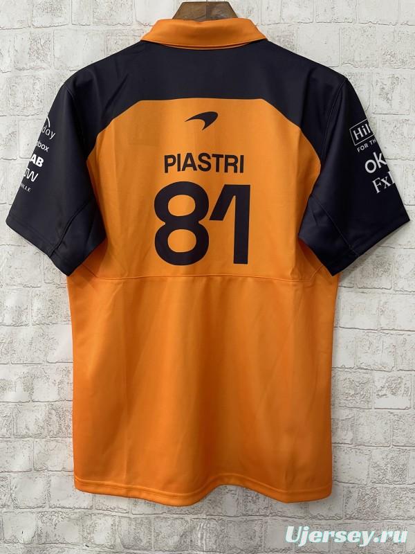 2026 F1 McLaren Racing Papaya Orange with Navy Blue Raglan Sleeves Polo Jersey