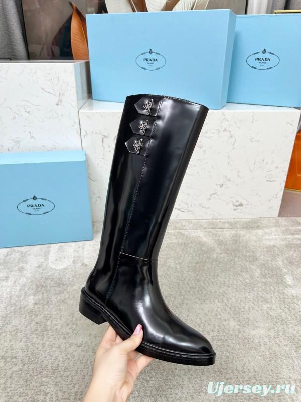 Prada Classic Triangle Logo Pointed Toe Boots - LY00350