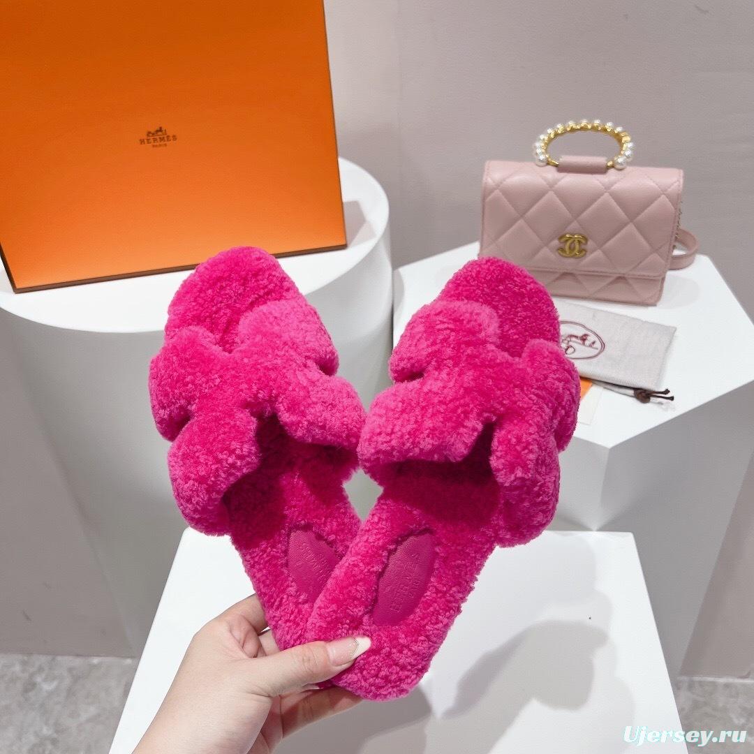 H Teddy Wool H Slippers Flat Sole Winter Edition - LY00240