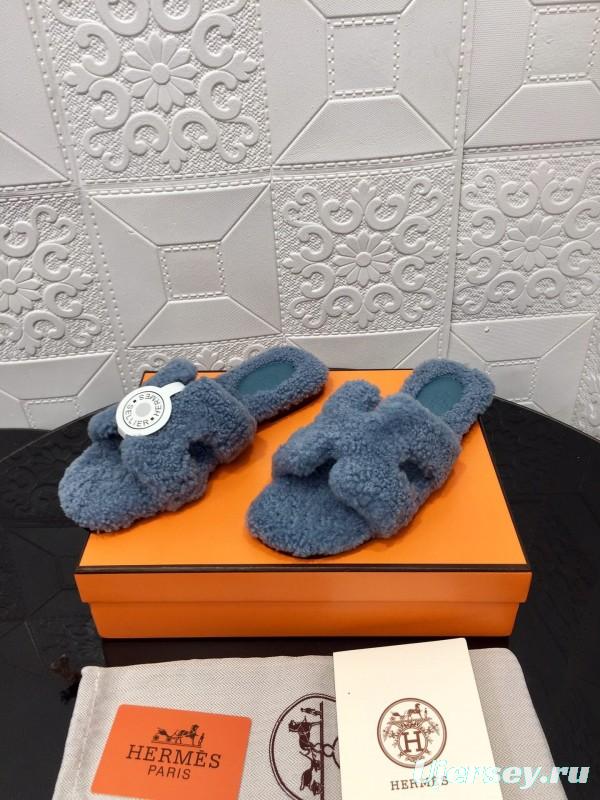 H Teddy Wool H Slippers Flat Sole Autumn Winter - LY00240