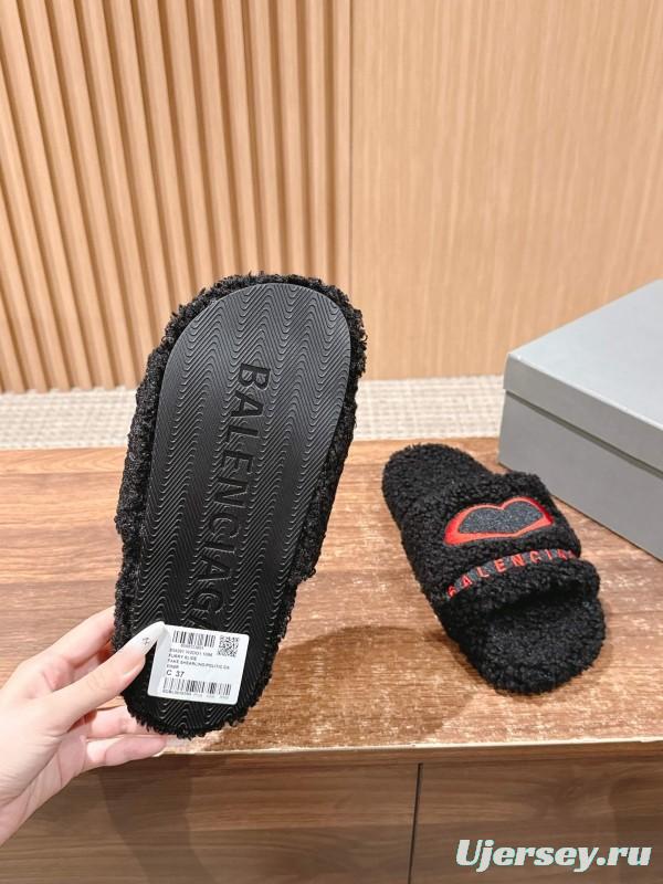Balenciaga Paris World Limited Edition Series Embroidered Platform Shearling Slippers - AS00200