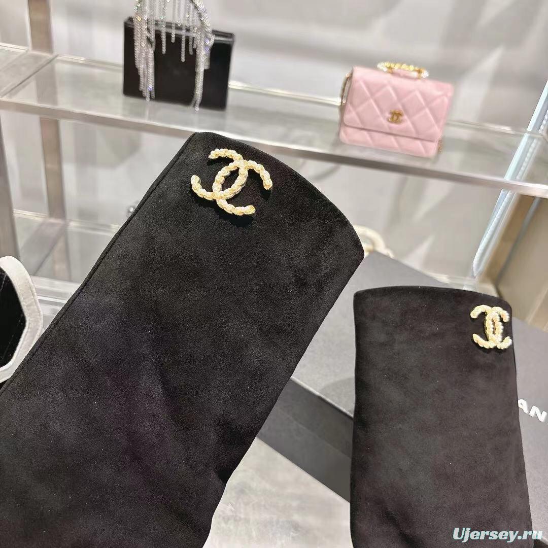 Chanel 2025/SS Small Fragrance Autumn Winter Runway Turned-Cuff Block Heel Straight Leg Boots - LY00510