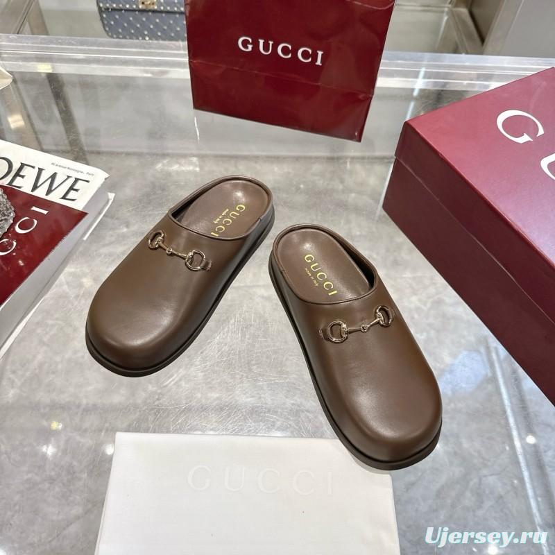 Gucci Camel Suede GG Embossed Horsebit Mule Sandals - LY00240