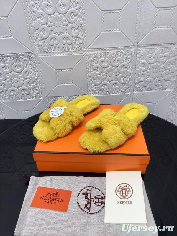 H Teddie Wool H Slippers Flat Sole Fur Slides - LY00240