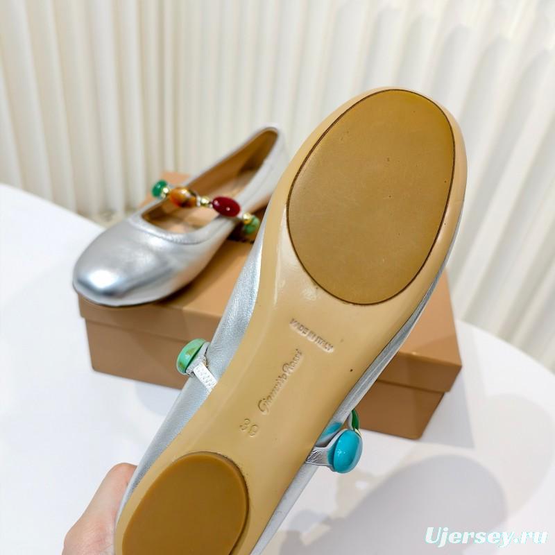 Gianvito Rossi Bohemian Style Turquoise Flat Ballet Shoes - LY00320
