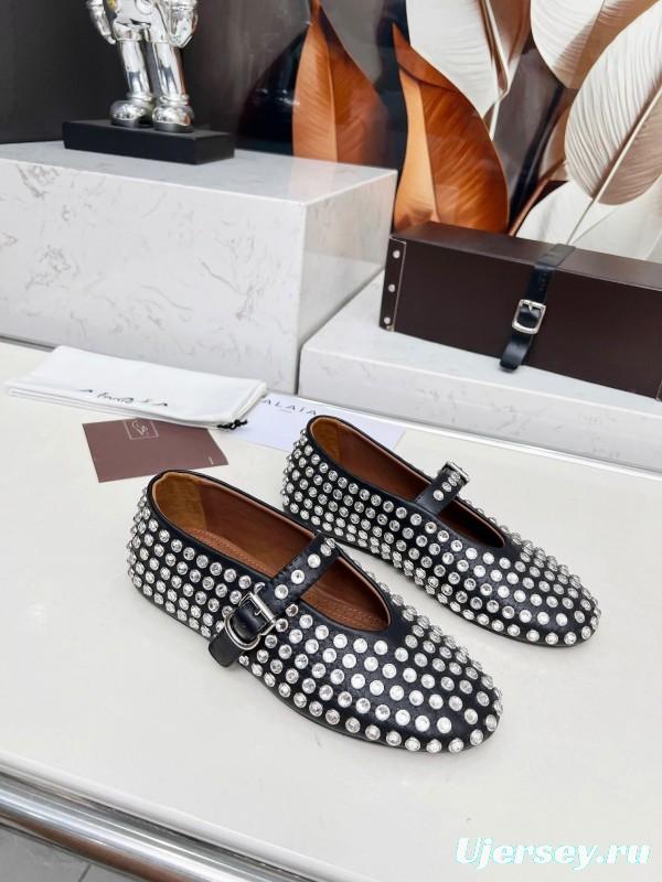 Alaia 2025/SS Crystal Embellished Ballet Dance Shoes with 0.8CM Inner Height - LY00340