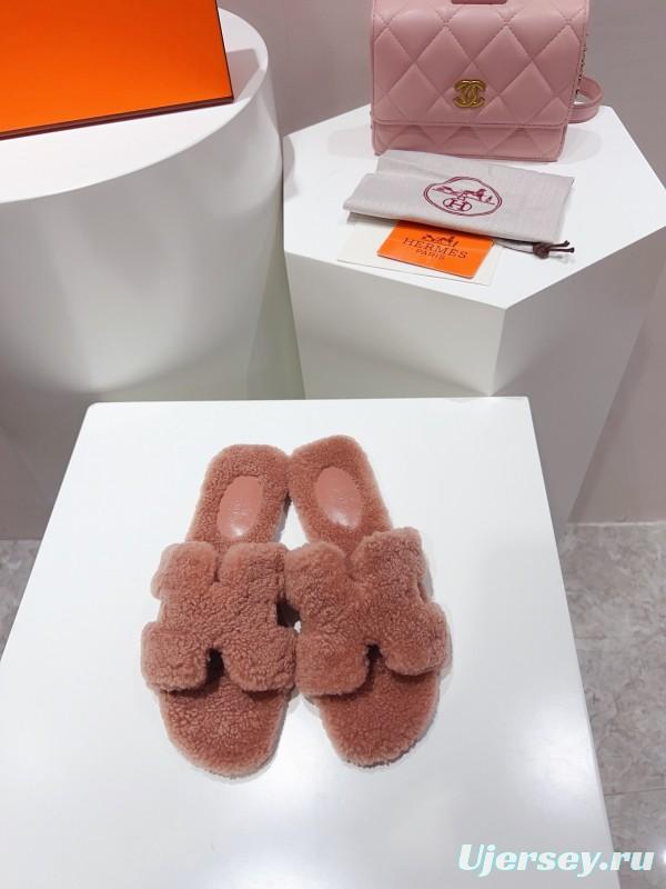 H Teddy Wool H Slippers Flat Sole Winter Edition - LY00240