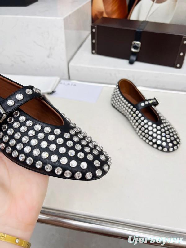 Alaia 2025/SS Crystal Embellished Ballet Dance Shoes with 0.8CM Inner Height - LY00340