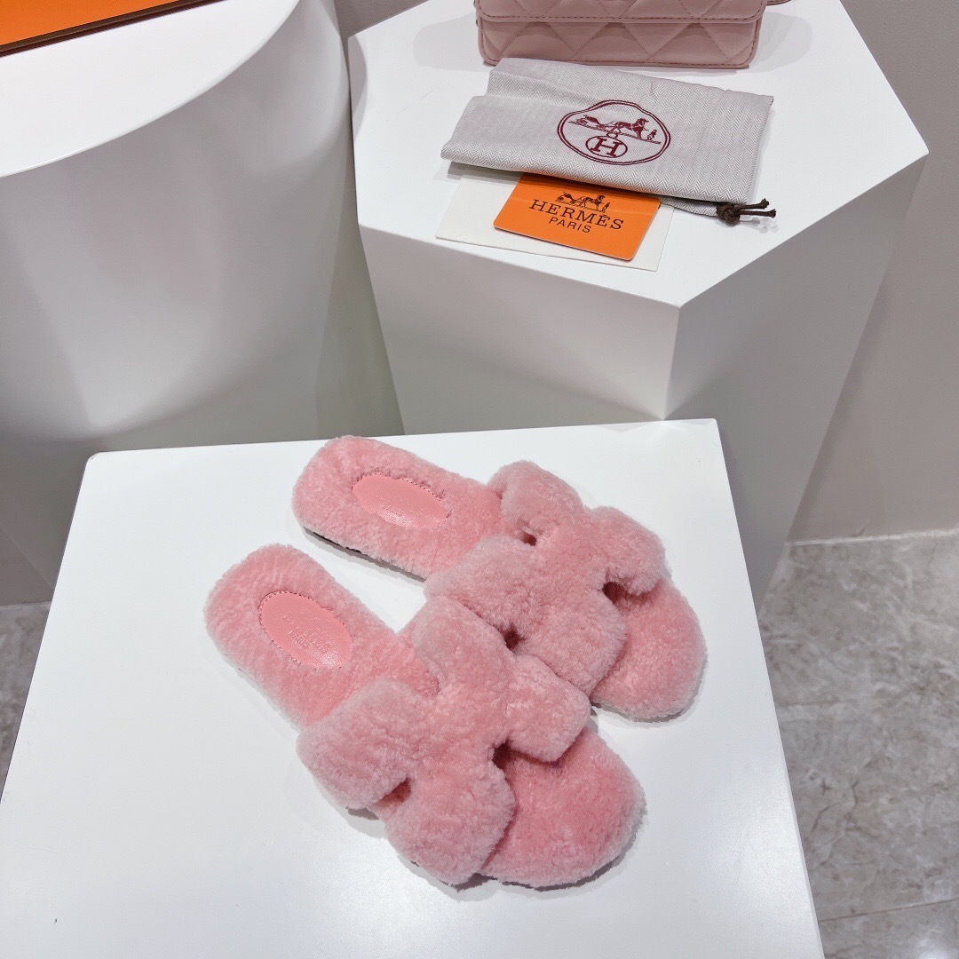 Hermes Teddy Wool H Slippers Flat Fur Slippers - LY00240