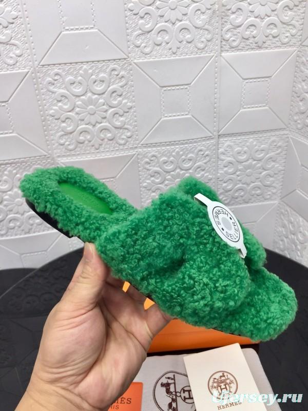 H Teddie Wool H Slippers Flat Sole Winter Home Shoes - LY00240