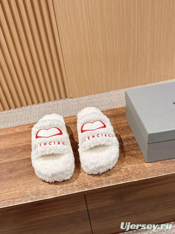 Balenciaga 2025 SS Qixi Limited Series Letter Embroidery Platform Shearling Slippers - AS00200