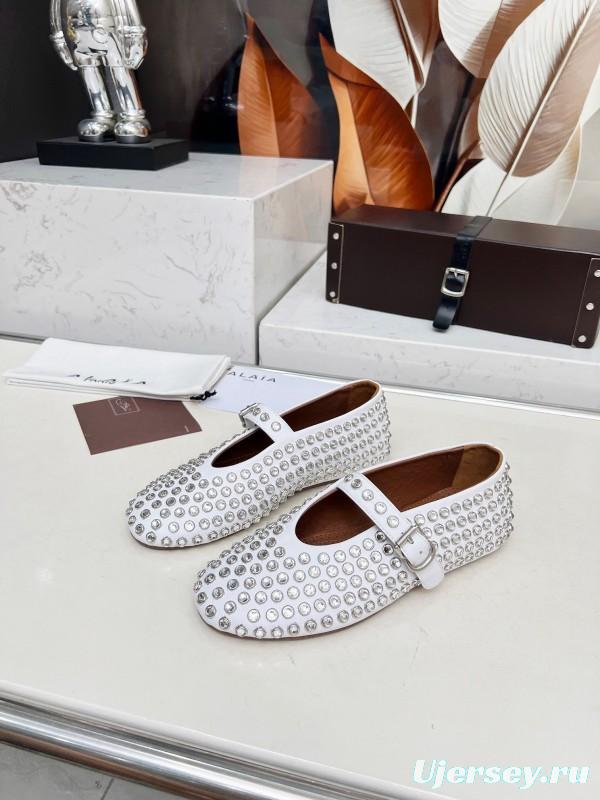 Alaia 2025/SS Crystal Embellished Ballet Dance Shoes with Arch Support and 0.8CM Inner Height - LY00340