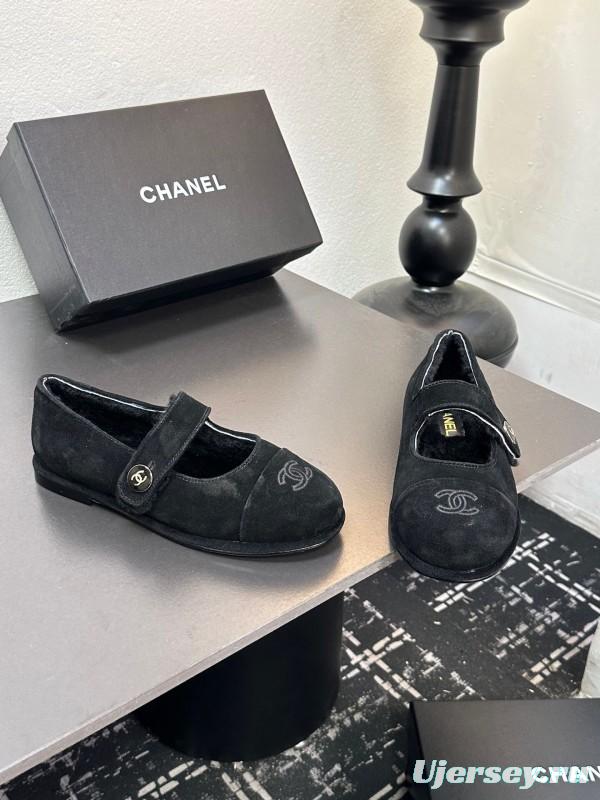 Chanel 2025 SS New French Mary Jane Flat Shoes with Fur - KFY00300