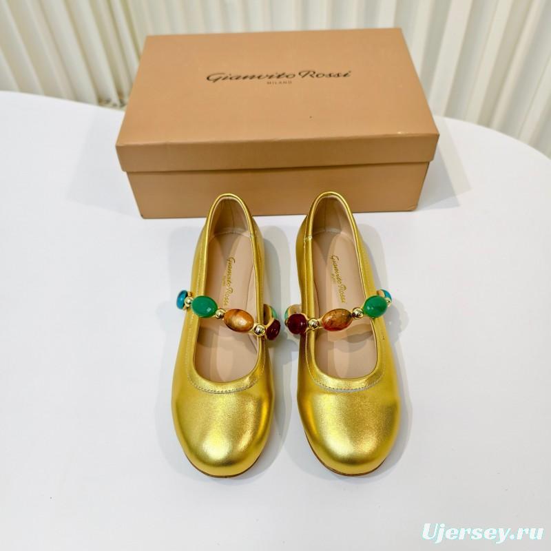 Gianvito Rossi Bohemian Style Turquoise Flat Ballet Shoes - LY00320