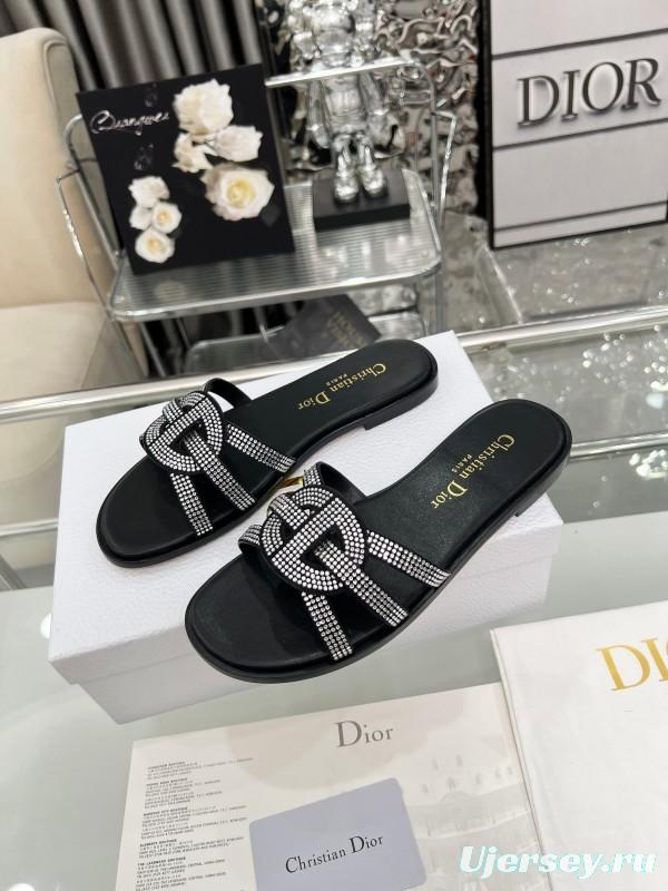 Dior D-Lane Sandals Hollow-out Design with Gold Embellishments - LY00220/LY00260