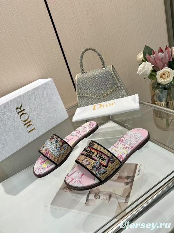Dior 2025/SS Embroidered Monogram Slippers with Lambskin Lining - LY00200