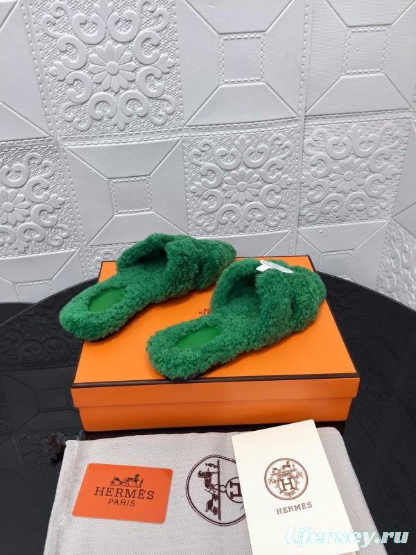 H Teddie Wool H Slippers Flat Sole Winter Home Shoes - LY00240