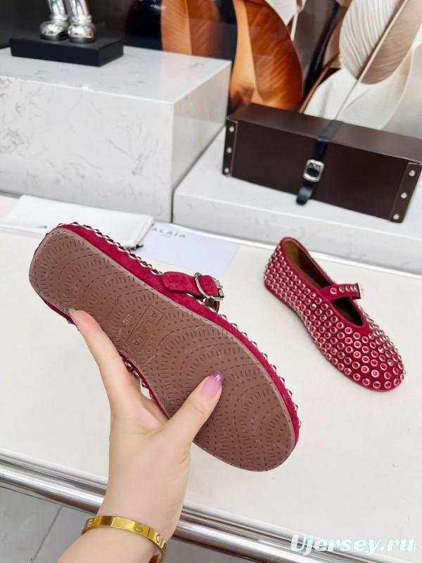 Alaia 2025/SS Crystal-Studded Ballet Dance Shoes with 0.8CM Inner Height - LY00340