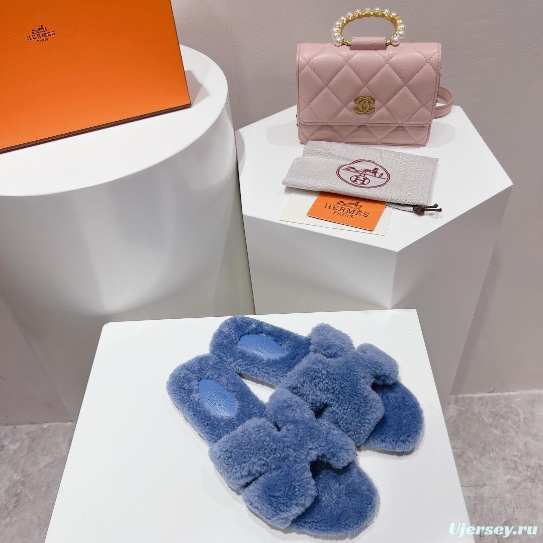 H Teddy Wool H Slippers Flat Sole Winter Edition - LY00240