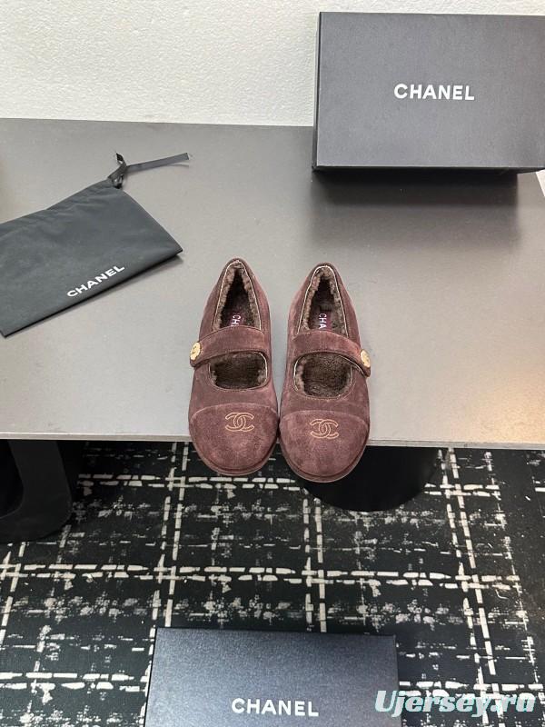Chanel 2025 SS New French Mary Jane Flat Shoes with Fur - KFY00300