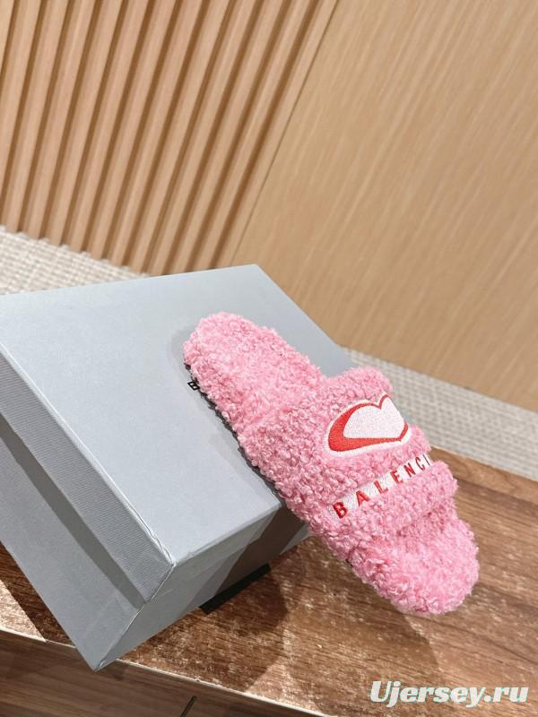 Balenciaga 2025 SS Qixi Limited Series Letter Embroidery Platform Shearling Slippers - AS00200