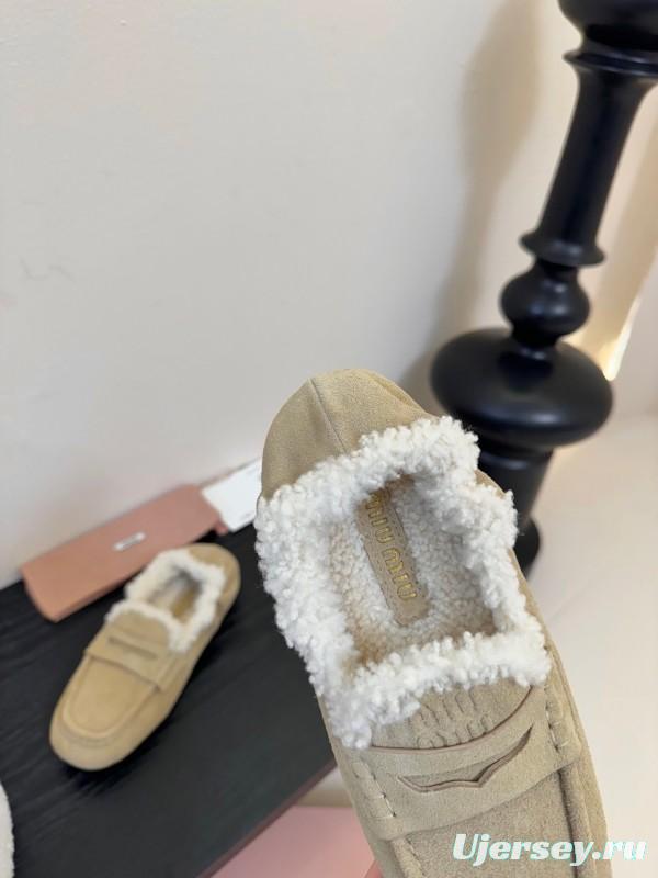 MIUMIU Thick Sole New British Style Wool Loafer Cotton Shoes - KFY00320