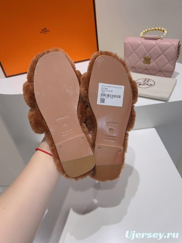 Hermès 2025 SS Love Fur Slippers Flat Sole Autumn Winter Style - LY00240