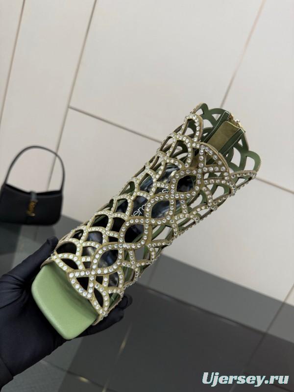 Sergio Rossi Mermaid Sandals 2025 SS Collection Elegant Fishnet High Heels - KFY00470